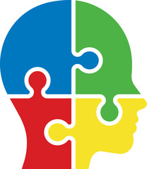 Colorful puzzle in shape of human head icon. Vector illustration.