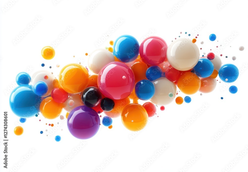 Poster colorful abstract composition of 3d spheres with vivid hues floating on a white background for creat