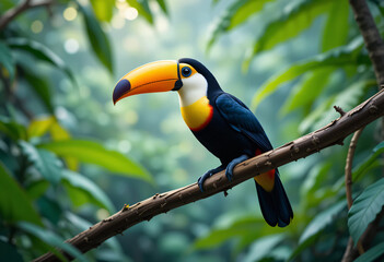 Naklejka premium Toekan in a tropical jungle 