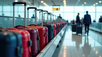 A bunch of suitcases at the airport - cargo control, baggage allowance and hand luggage parameters on the plane, security, check-in and delivery of personal belongings.