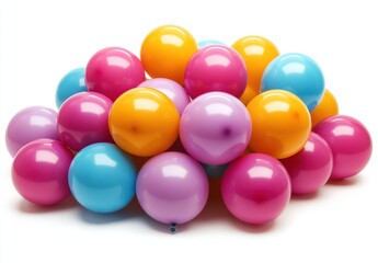 Colorful Arrangement of Round Balloons in Vibrant Shades of Pink, Purple, Blue, and Orange for Party Decorations or Celebrations