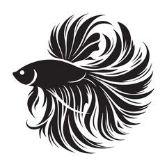 Swirling Betta fish silhouette with elegant tail curves - Betta fish illustration - Minimalist Betta vector - Fish silhouette

