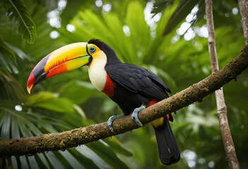 Naklejka premium Toekan in a tropical jungle 