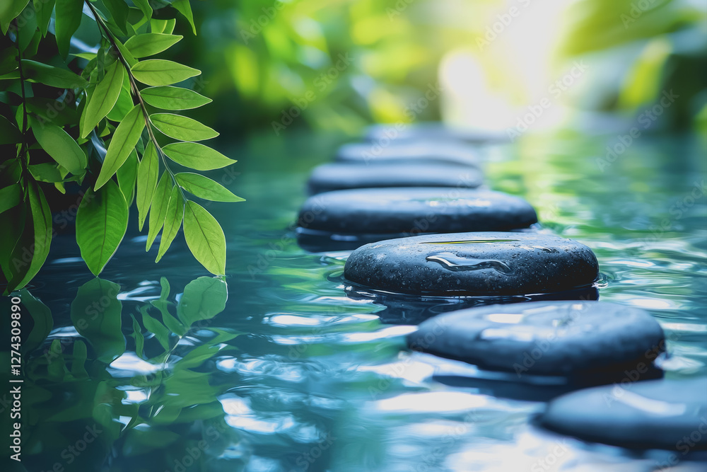 Aufkleber row of smooth stones submerged in clear water of a tranquil pool creating a natural serene environme