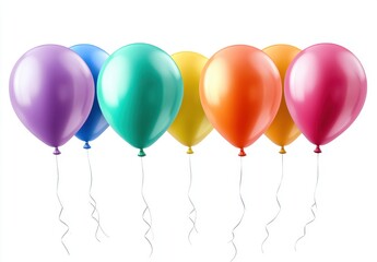 Colorful Balloons Floating in the Air Against a White Background, Perfect for Celebrations, Parties, and Festive Events, Bringing Joy and Happiness
