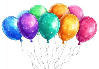 Colorful balloons floating in the air with a joyful and festive atmosphere, perfect for celebrations and parties, adding brightness to every occasion.