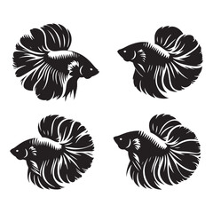 Artistic Betta fish silhouette, a timeless aquatic beauty - Betta fish illustration - Minimalist Betta vector - Fish silhouette
