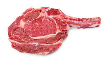 One raw beef steak isolated on white