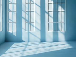 Obraz premium Spacious, sunlit room with windows casting light on floor. A tranquil atmosphere.