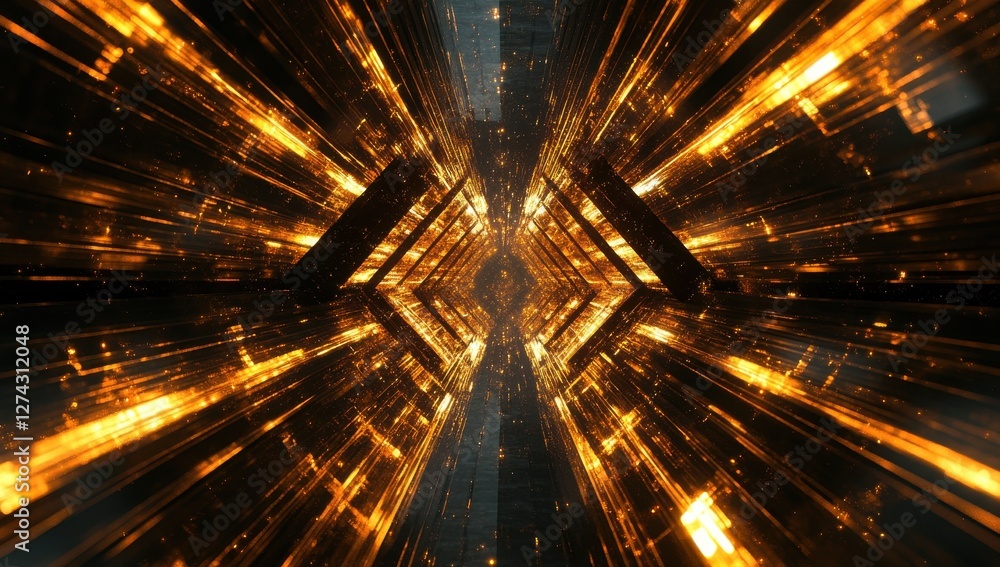Aufkleber abstract futuristic tunnel with radiant golden lights and dynamic lines creating a sense of movement