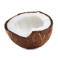 Half of cracked coconut isolated on white