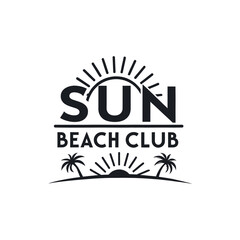 summer beach club,sun beach club,beach club silhouette logo vector line art logo design