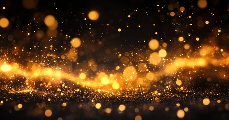 Obraz premium Abstract golden glittering particles shimmering in the dark, creating a magical festive atmosphere for celebrations and special occasions, suitable for background design