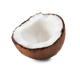 Half of cracked coconut isolated on white