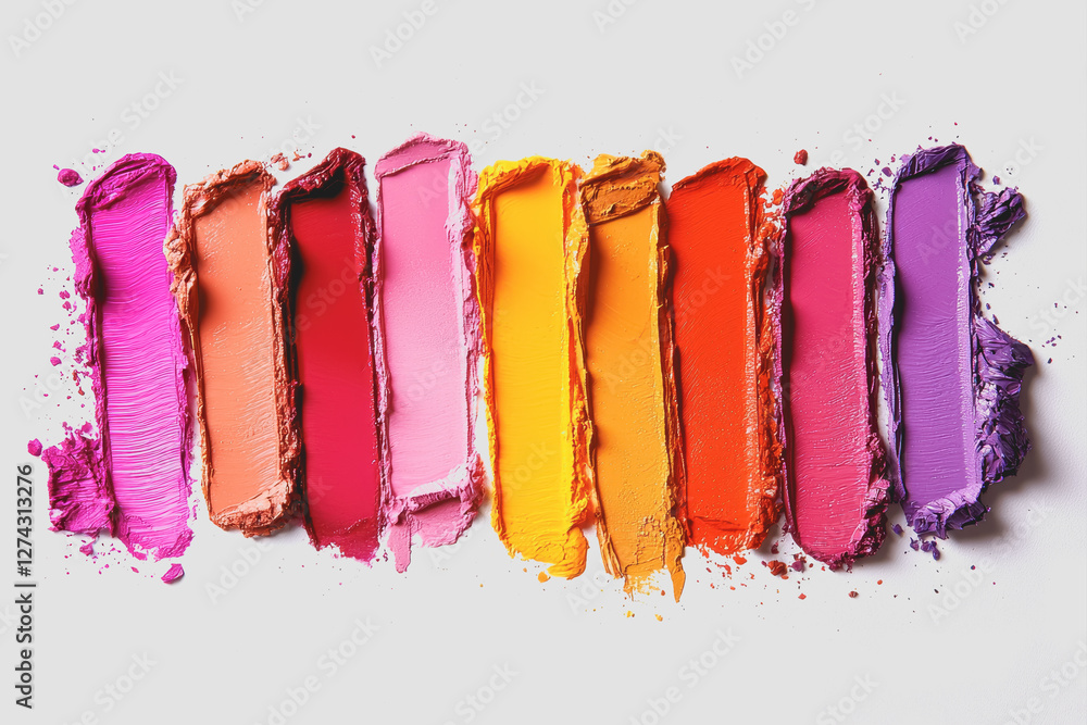 Poster group of colorful paints in various colors arranged on a white background for artistic use