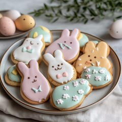 Obraz premium Adorable Easter Bunny Sugar Cookies Pastel Icing Decorated Sweet Treats Holiday Baking