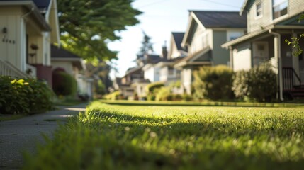 Neat row of residential houses with tidy facades and trees