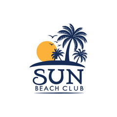 summer beach club,sun beach club,beach club silhouette logo vector line art logo design