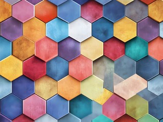 Seamless geometric hexagonal tile texture with sharp angles and vibrant colors