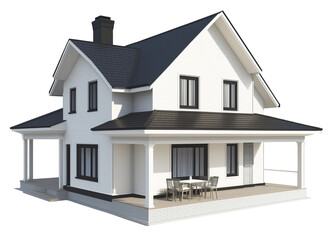 House 3d modern style rendering on transparent background. 