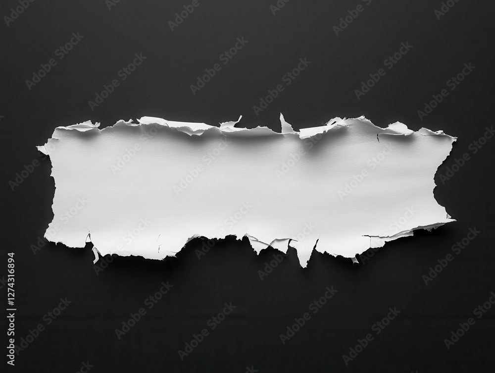 Poster abstract torn white paper on dark background with rough edges creating a modern and minimalist desig