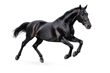 A black horse galloping isolated on white background
