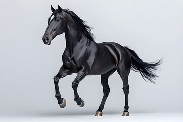 Fototapeta premium A black horse galloping isolated on white background