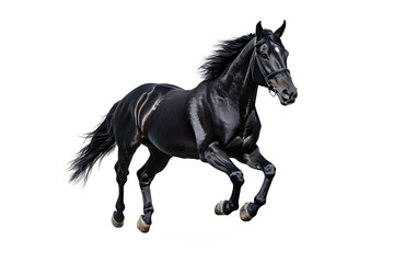 Fototapeta premium A black horse galloping isolated on white background