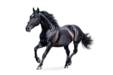 Fototapeta premium A black horse galloping isolated on white background