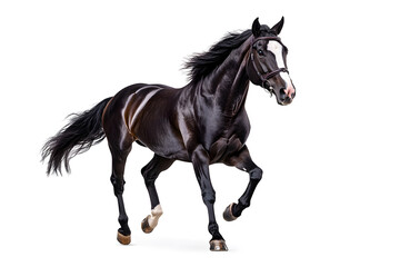 Fototapeta premium A black horse galloping isolated on white background