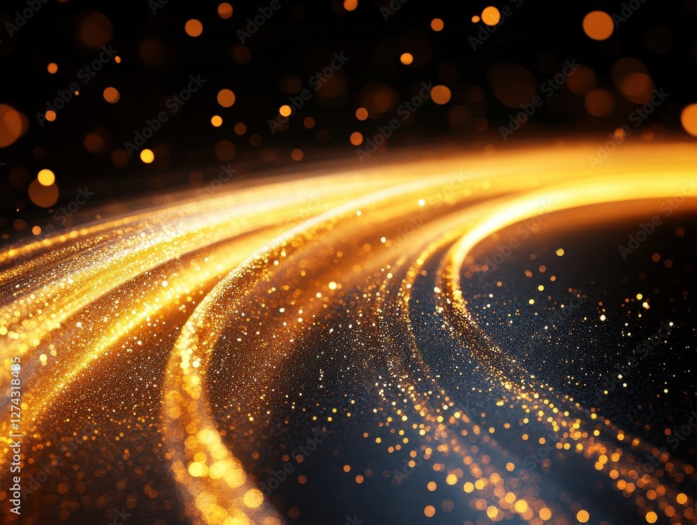 Poster bright flowing light trails with sparkles and glimmers in a dark background creating a magical and d