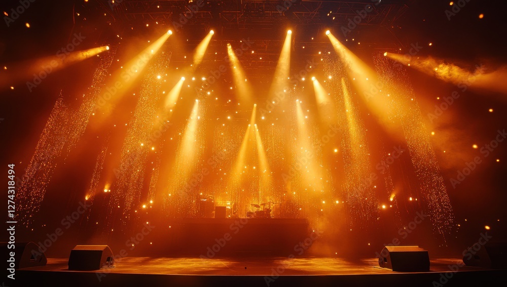 Aufkleber bright stage lights and sparkling effects create dynamic atmosphere for concert or performance in dr