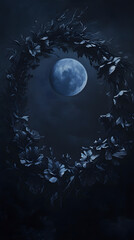 Fototapeta premium A wreath of black flowers encircling an electric blue circle 