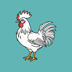 White rooster with a red comb.