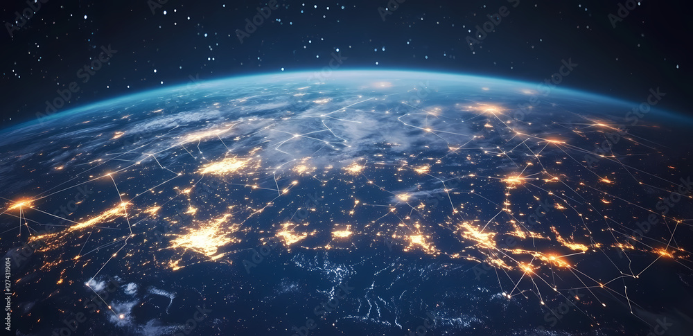 Aufkleber global network: a breathtaking view of the earth from space showcases a vibrant network of interconn