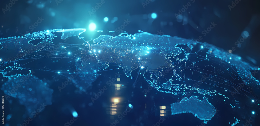 Poster digital world: capturing the essence of a modern, connected world, this image presents a stylized di