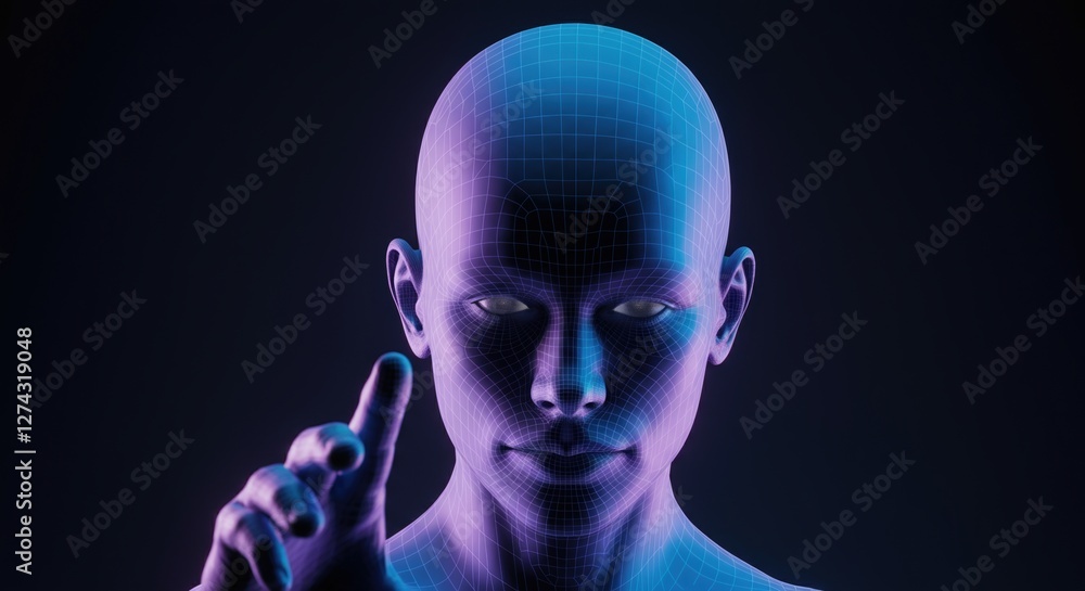 Aufkleber digital representation of a human figure interacting with a virtual environment in a high-tech setti