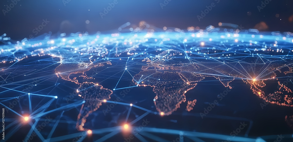 Poster global connectivity: a digital representation of the world's interconnectedness, showcasing a web of