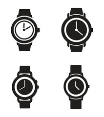 Wristwatch icon set. Hand watch silhouette vector, classic hand wristwatch icon. vector illustration