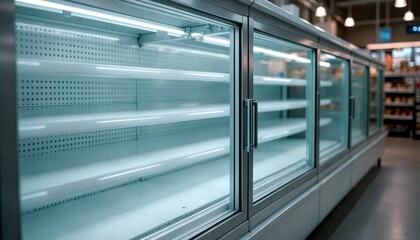 Empty Glass Refrigerators in Grocery Store