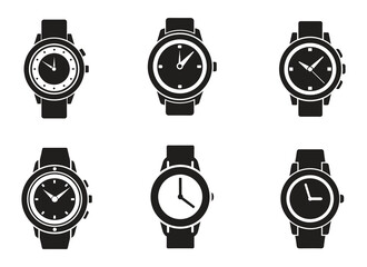 Hand watch silhouette vector, classic hand wristwatch icon in flat style design. Vector illustration