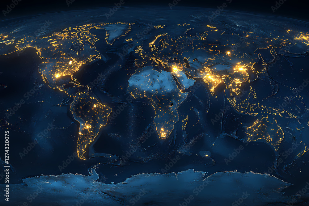 Poster global network: a stunning, illuminated view of earth from space, showcasing the interconnectedness 
