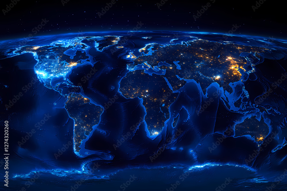 Aufkleber global network at night: a captivating view of the world at night, showcasing the interconnectedness