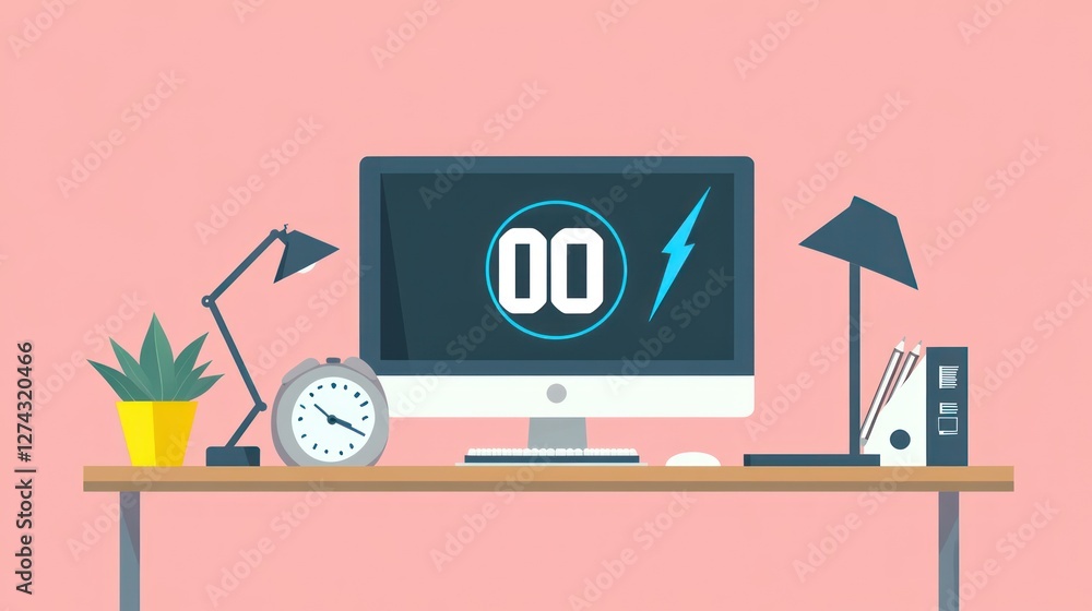 Aufkleber simple workspace with timer on computer