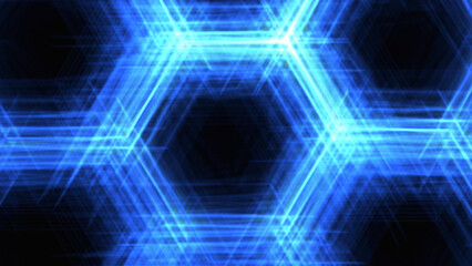 Background in the form of a blue hexagon with a neon effect. Generative AI.	
