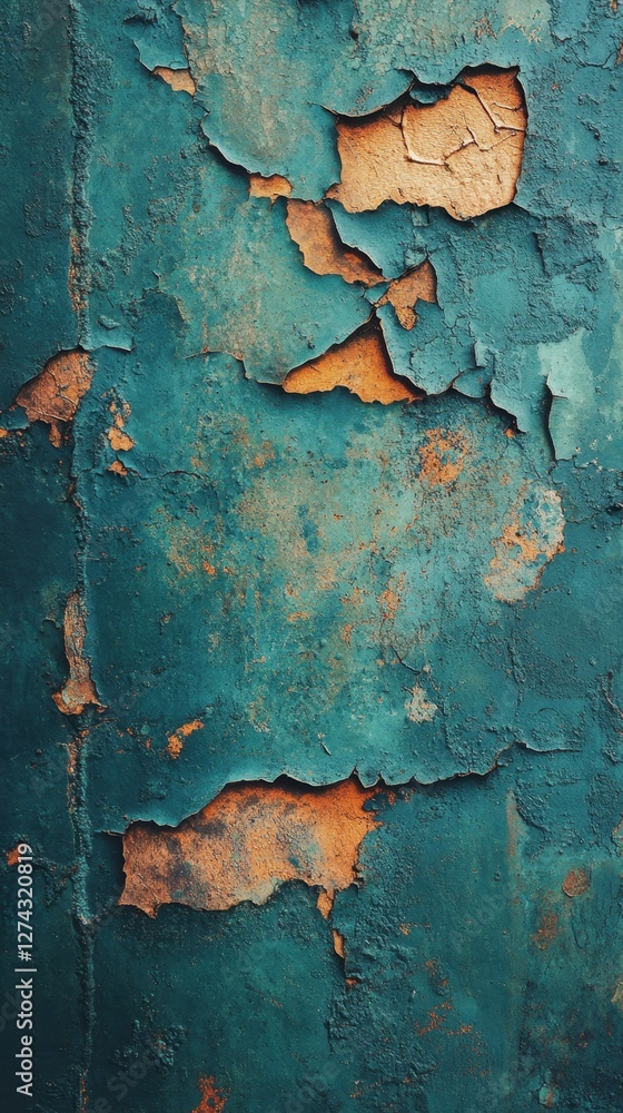 Aufkleber captivating teal and orange peeling paint on a weathered surface creating an abstract texture rich i