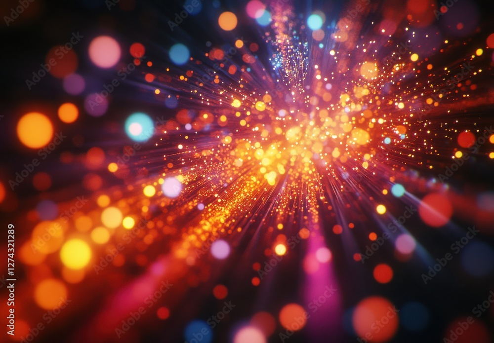 Aufkleber colorful abstract light burst with glowing particles and shimmering dots creating a vibrant cosmic e