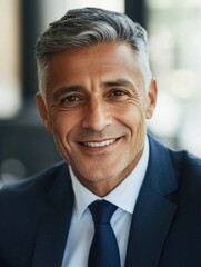 Fototapeta premium A well-dressed man in a professional setting, smiling confidently.