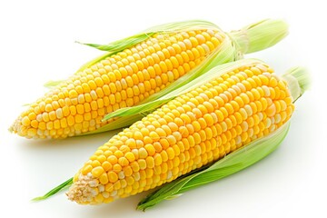 Two ears of corn with husks on white background. Neural network AI generated