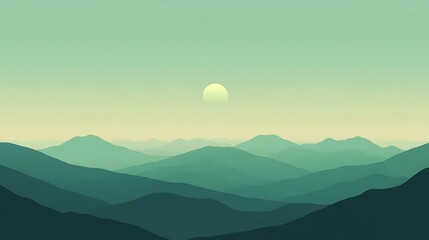 Fototapeta premium Serene Green Mountainscape Under a Pale Sun